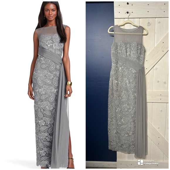 Lauren Ralph Lauren Gray Embroidered Evening Gown Size 8 AS IS